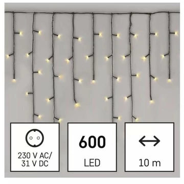 Kültéri LED-es jégcsap fényfüggöny (600LED/10méter) 8 program, melegfehér